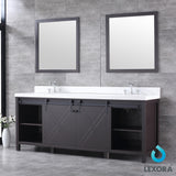 Marsyas 84" Brown Double Vanity, White Quartz Top, White Square Sinks and 34" Mirrors w/ Faucets