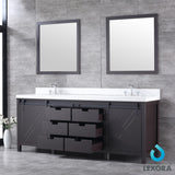 Marsyas 84" Brown Double Vanity, White Quartz Top, White Square Sinks and 34" Mirrors w/ Faucets