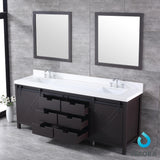 Marsyas 84" Brown Double Vanity, White Quartz Top, White Square Sinks and 34" Mirrors w/ Faucets
