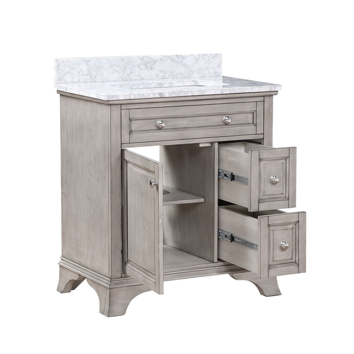 Wainwright Freestanding Bathroom Vanity With Carrara White Marble Top & Backsplash