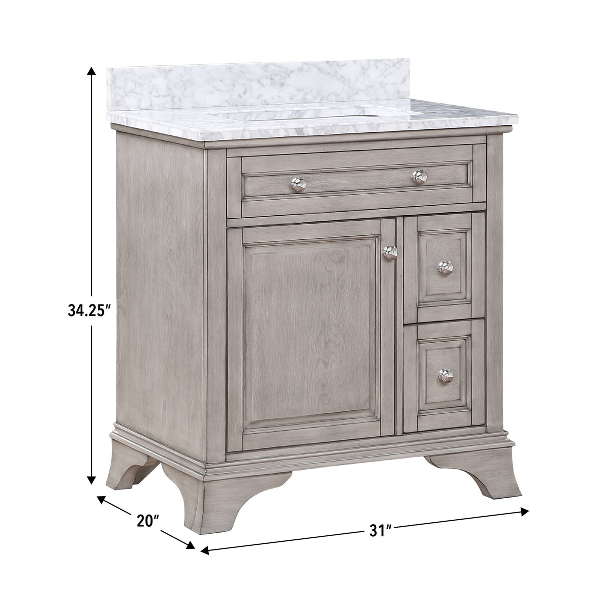 Wainwright Freestanding Bathroom Vanity With Carrara White Marble Top & Backsplash