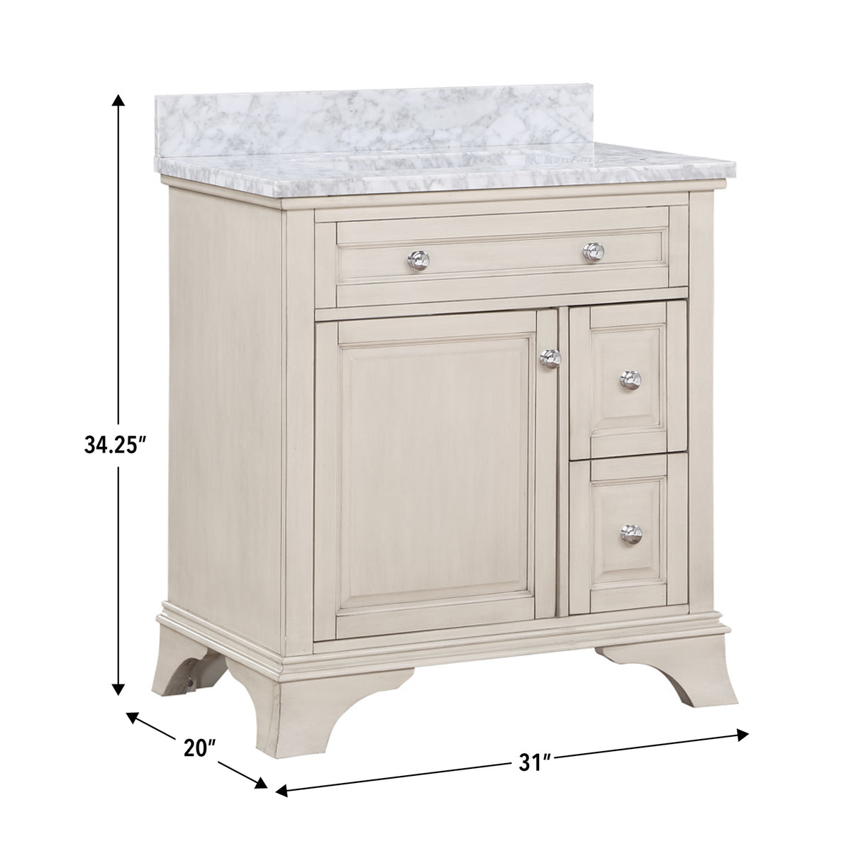 Wainwright Freestanding Bathroom Vanity With Carrara White Marble Top & Backsplash