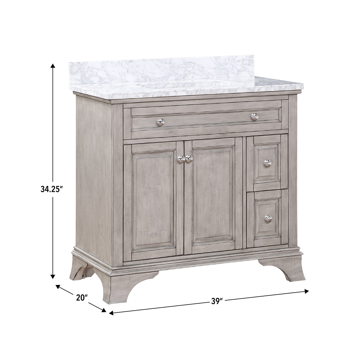 Wainwright Freestanding Bathroom Vanity With Carrara White Marble Top & Backsplash