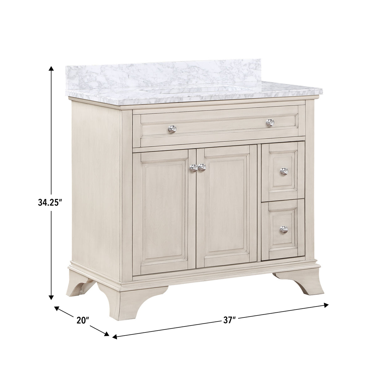 Wainwright Freestanding Bathroom Vanity With Carrara White Marble Top & Backsplash