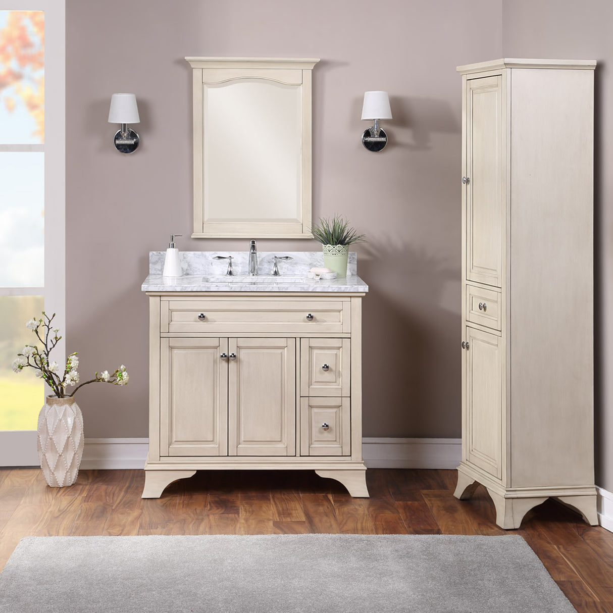 Wainwright Freestanding Bathroom Vanity With Carrara White Marble Top & Backsplash