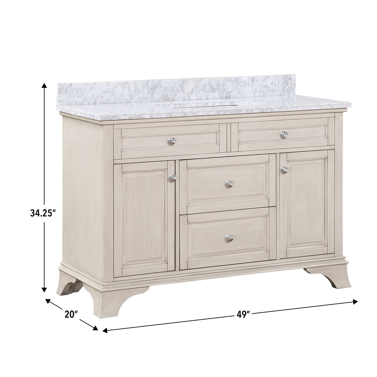 Wainwright Freestanding Bathroom Vanity With Carrara White Marble Top & Backsplash