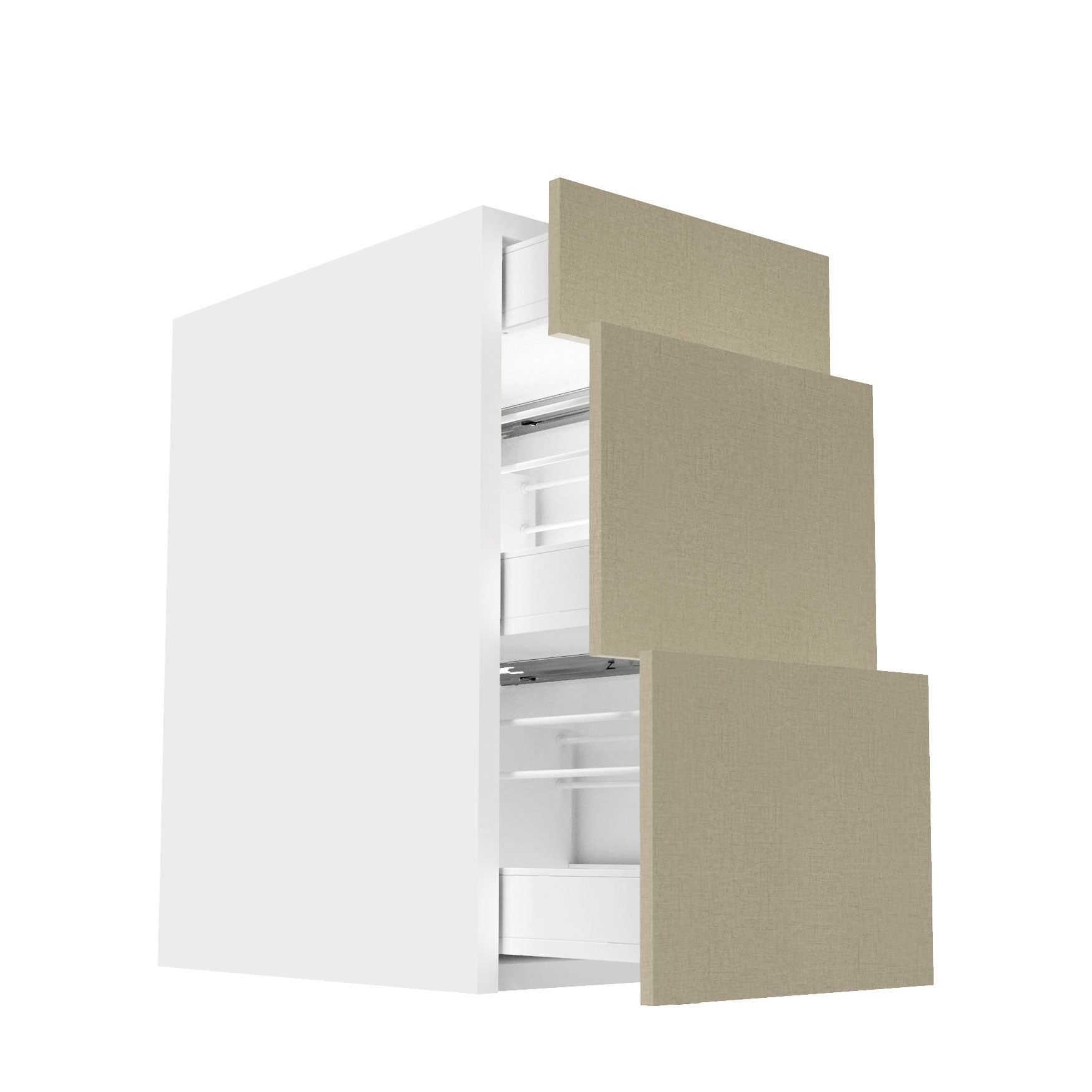 RTA - Fabric Grey - Three Drawer Base Cabinets | 15"W x 34.5"H x 24"D