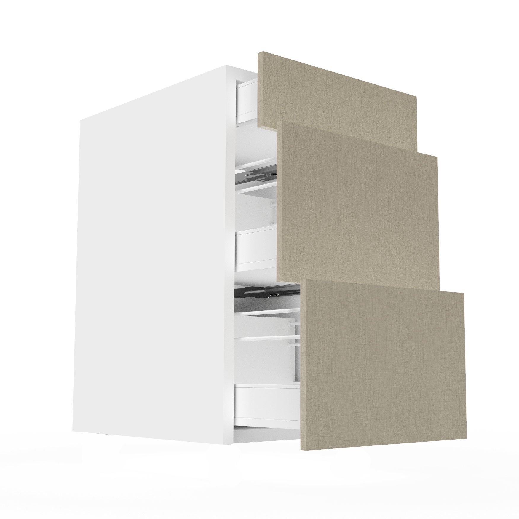 RTA - Fabric Grey - Three Drawer Base Cabinets | 18"W x 30"H x 23.8"D