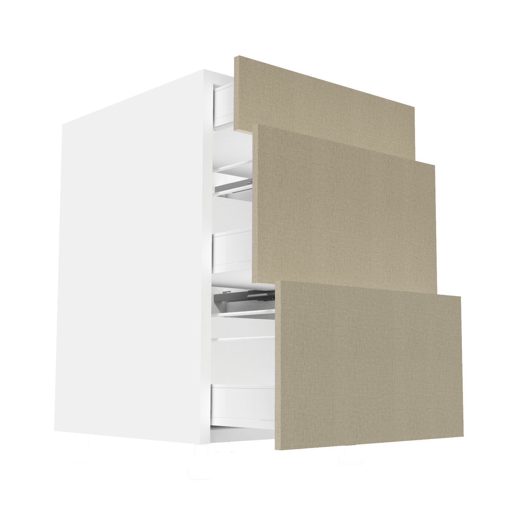RTA - Fabric Grey - Three Drawer Base Cabinets | 21"W x 30"H x 23.8"D