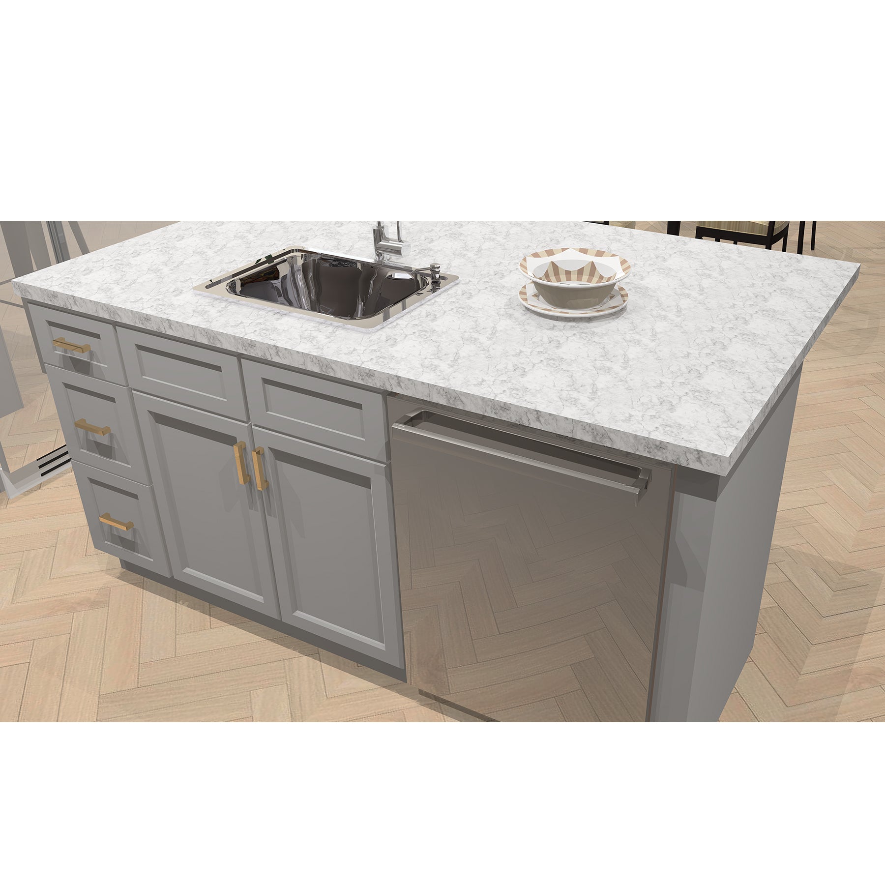 U Shaped UV Lacquer Gray Kitchen Cabinets Set