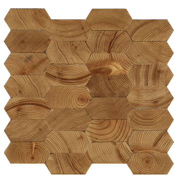 13" x 12" x 0.39 mm Geometrical Honeycomb Wood Mosaic Tile (10.30 sq.ft/ctn)