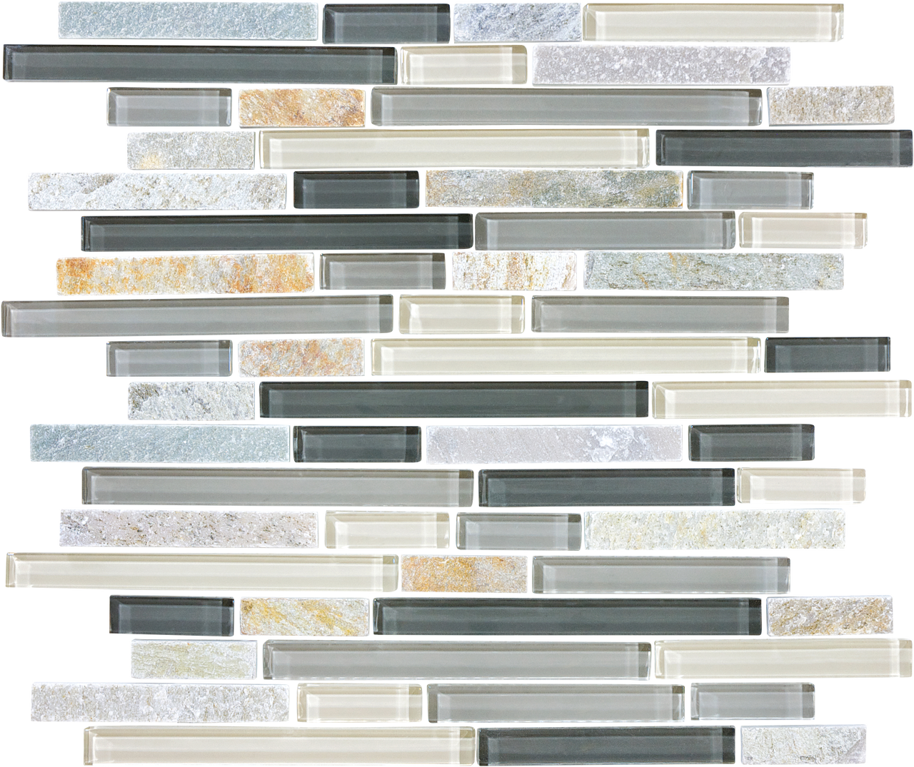 Silver Aspen Random Strip Glass Quartz Blend Mosaic