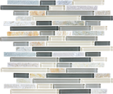 Silver Aspen Random Strip Glass Quartz Blend Mosaic