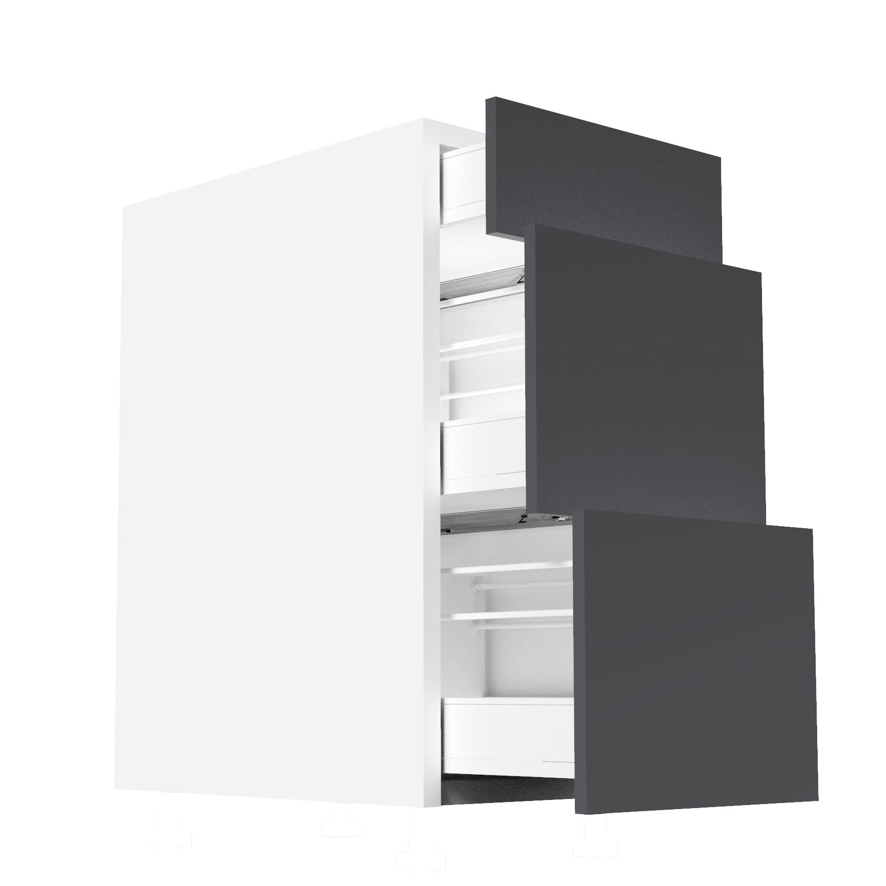 RTA - Glossy Grey - Three Drawer Base Cabinets | 15"W x 30"H x 23.8"D