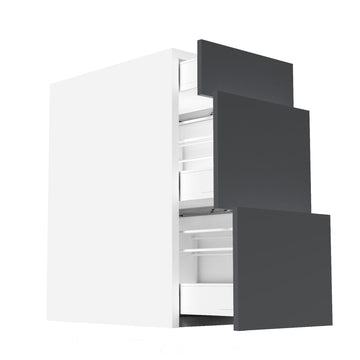 RTA - Glossy Grey - Three Drawer Base Cabinets | 15"W x 34.5"H x 24"D