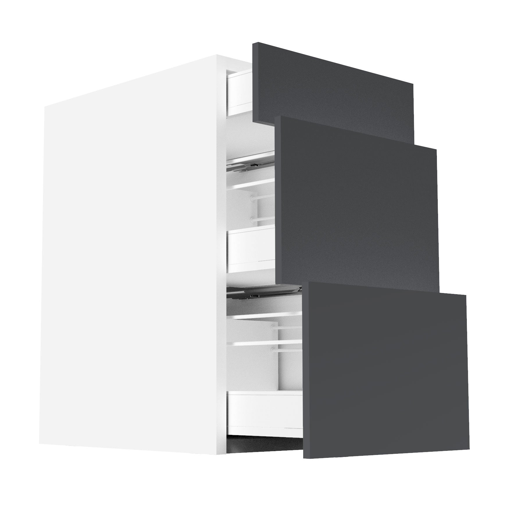 RTA - Glossy Grey - Three Drawer Base Cabinets | 18"W x 34.5"H x 24"D
