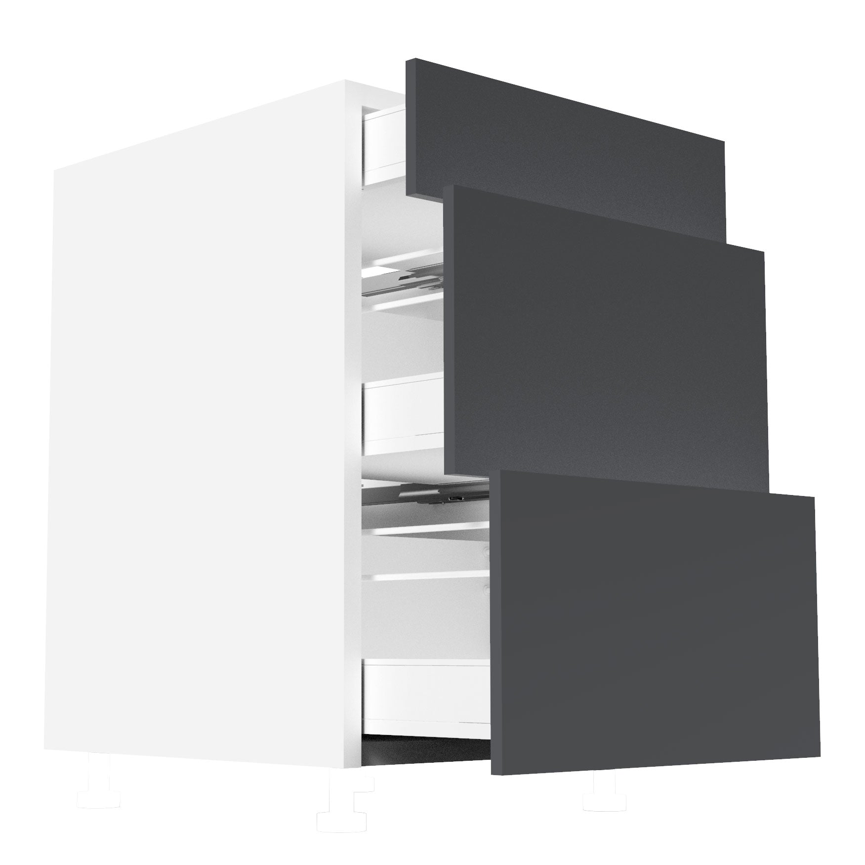 RTA - Glossy Grey - Three Drawer Base Cabinets | 21"W x 34.5"H x 24"D