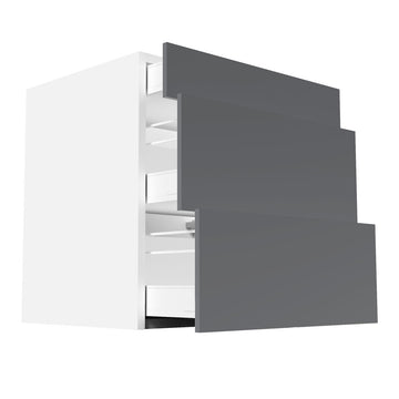 RTA - Glossy Grey - Three Drawer Base Cabinets | 30"W x 30"H x 23.8"D