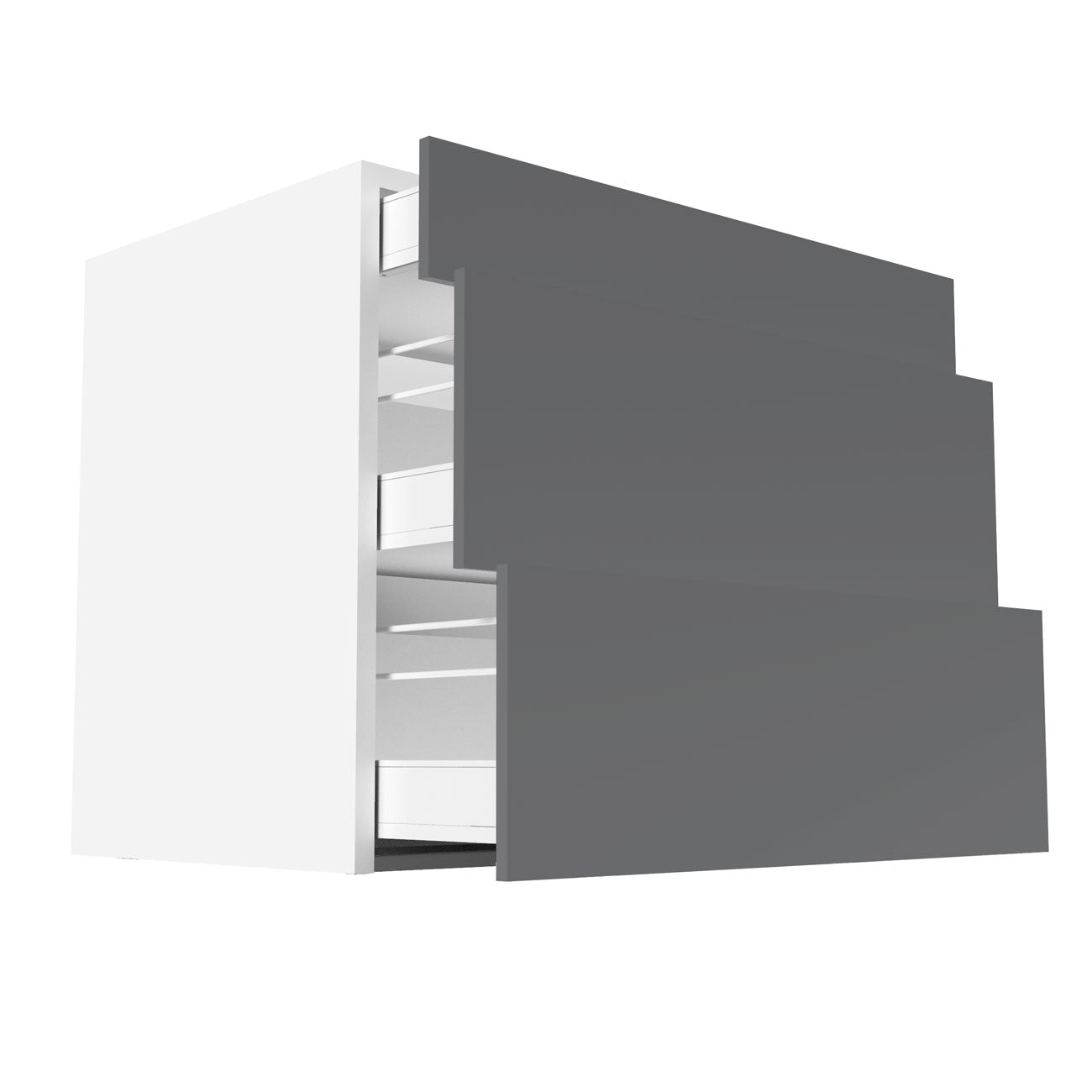 RTA - Glossy Grey - Three Drawer Base Cabinets | 36"W x 34.5"H x 24"D