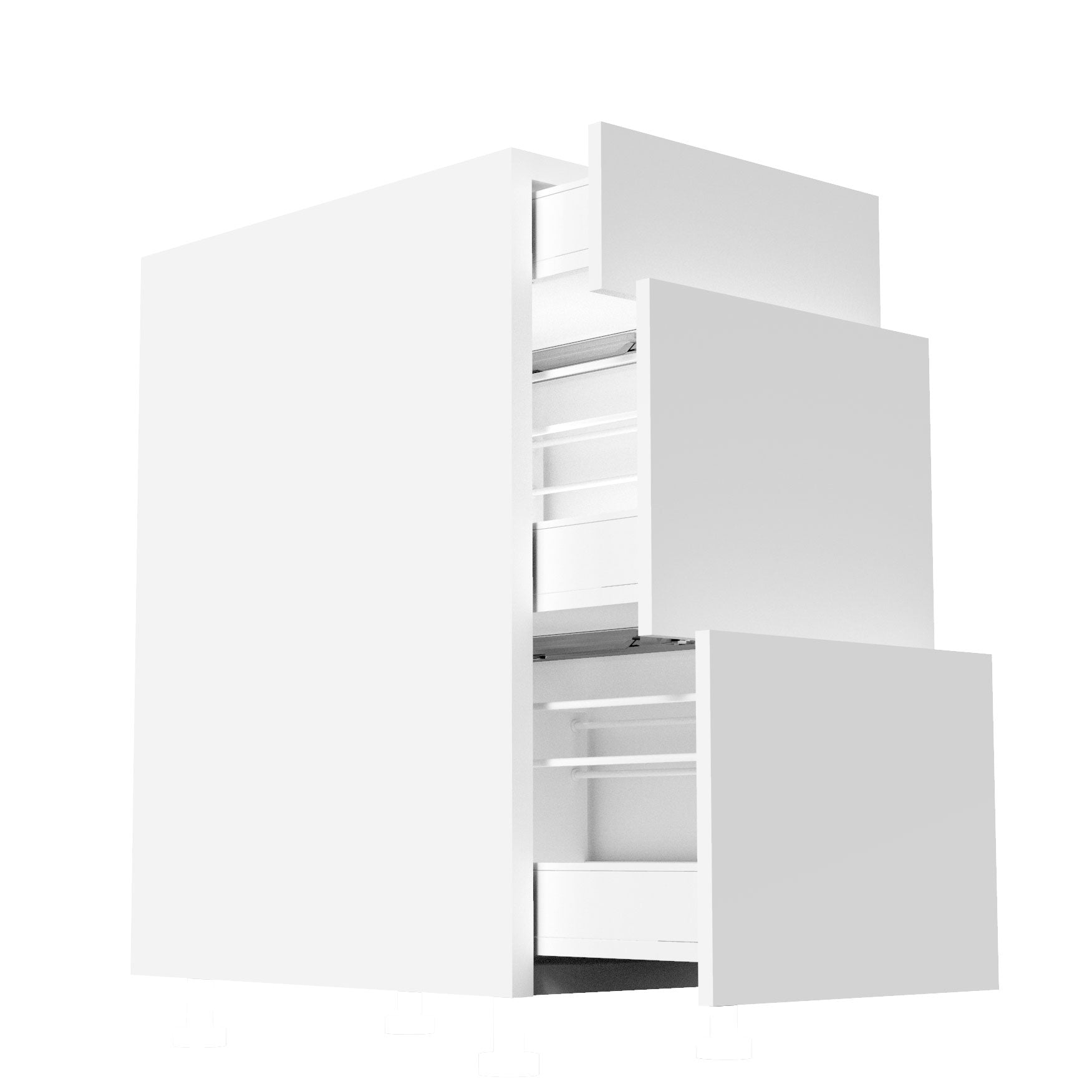 RTA - Glossy White - Three Drawer Base Cabinets | 15"W x 30"H x 23.8"D