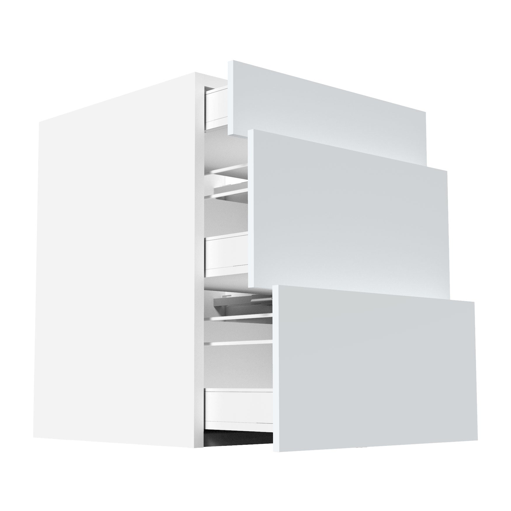 RTA - Glossy White - Three Drawer Base Cabinets | 24"W x 30"H x 23.8"D