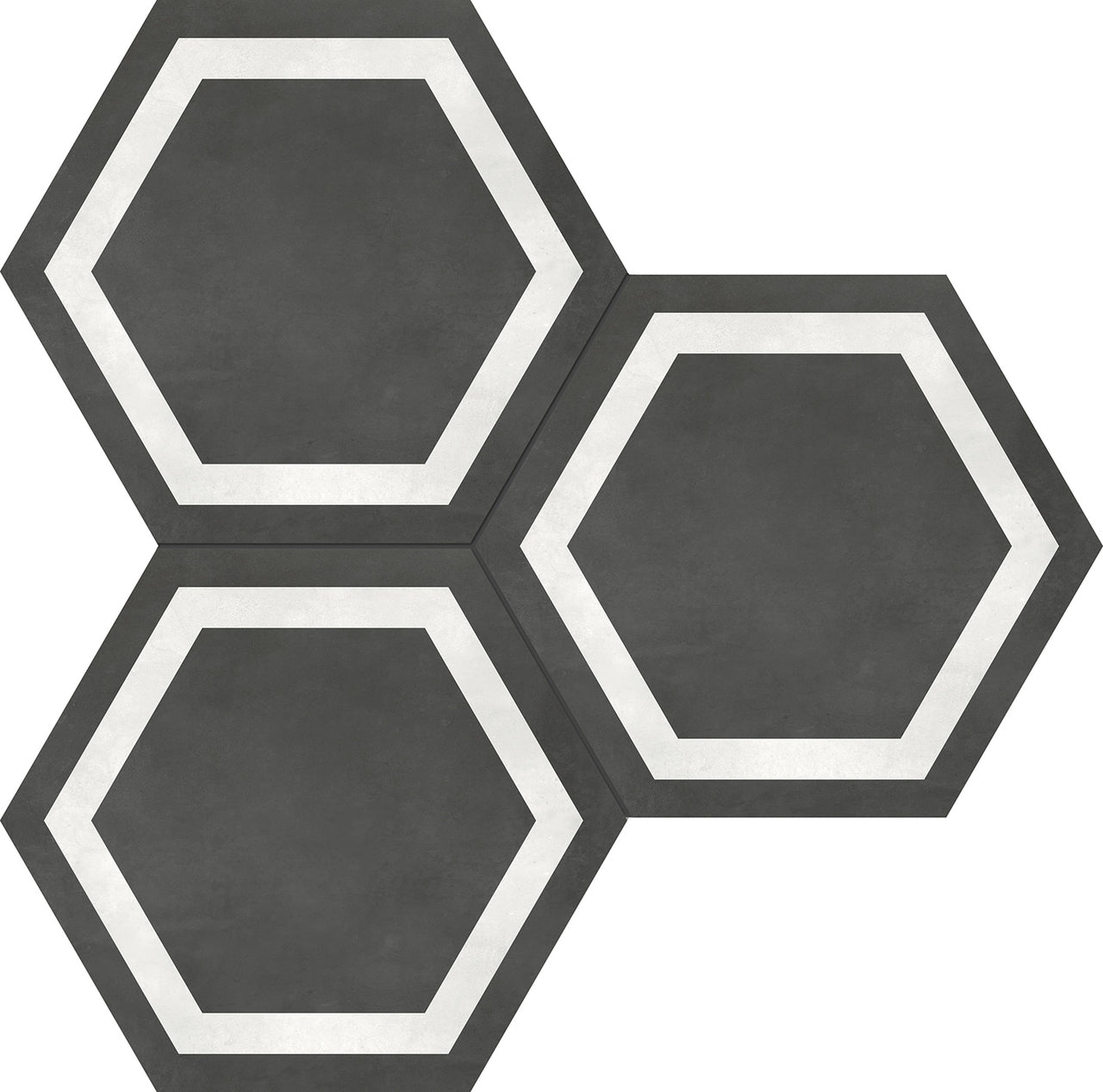 7 In Hexagon Frame Form Graphite Matte Pressed Glazed Porcelain