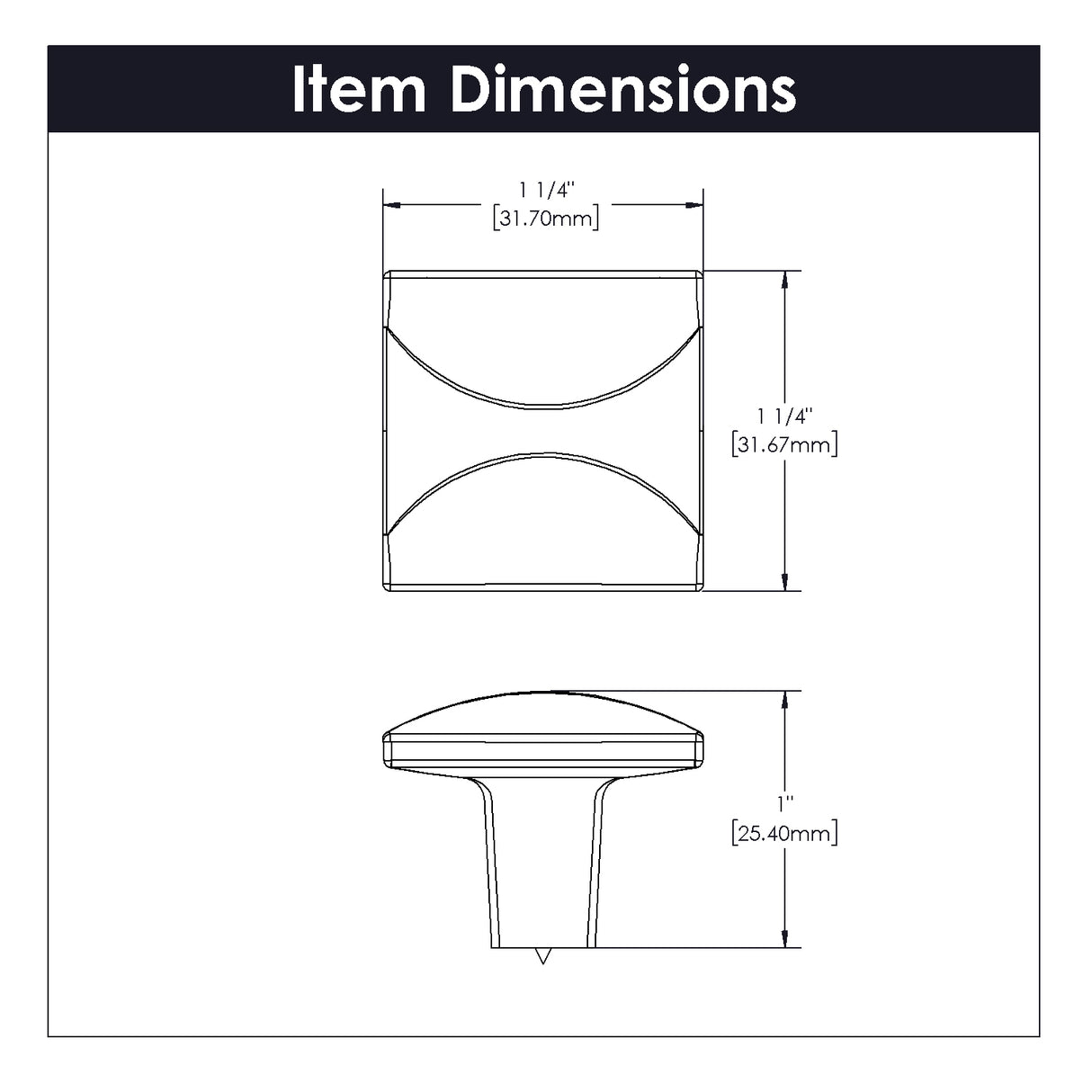 Knob 1-1/4 Inch Square - Crest Collection - Hickory Hardware