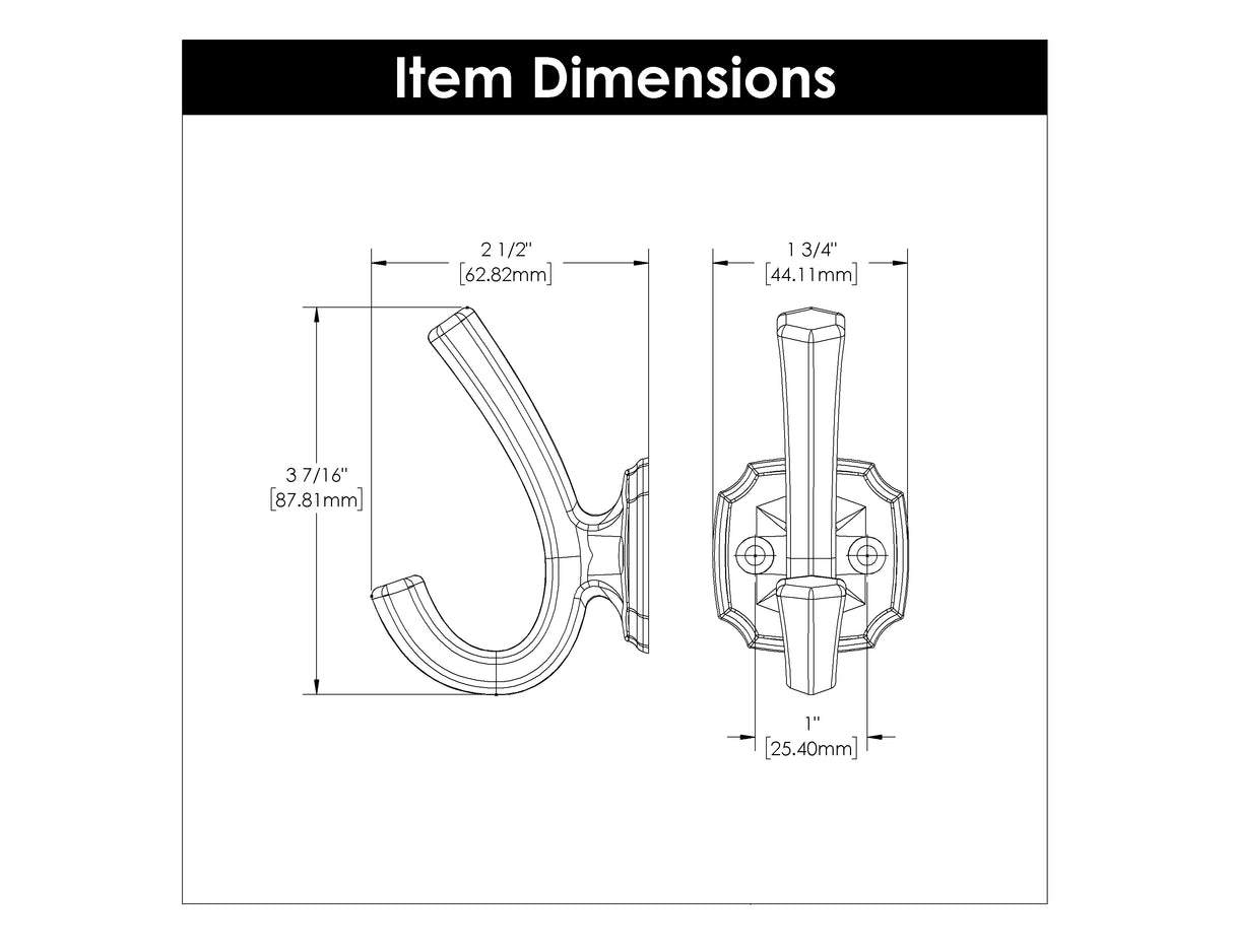 Hook 1 Inch Center to Center - Hickory Hardware