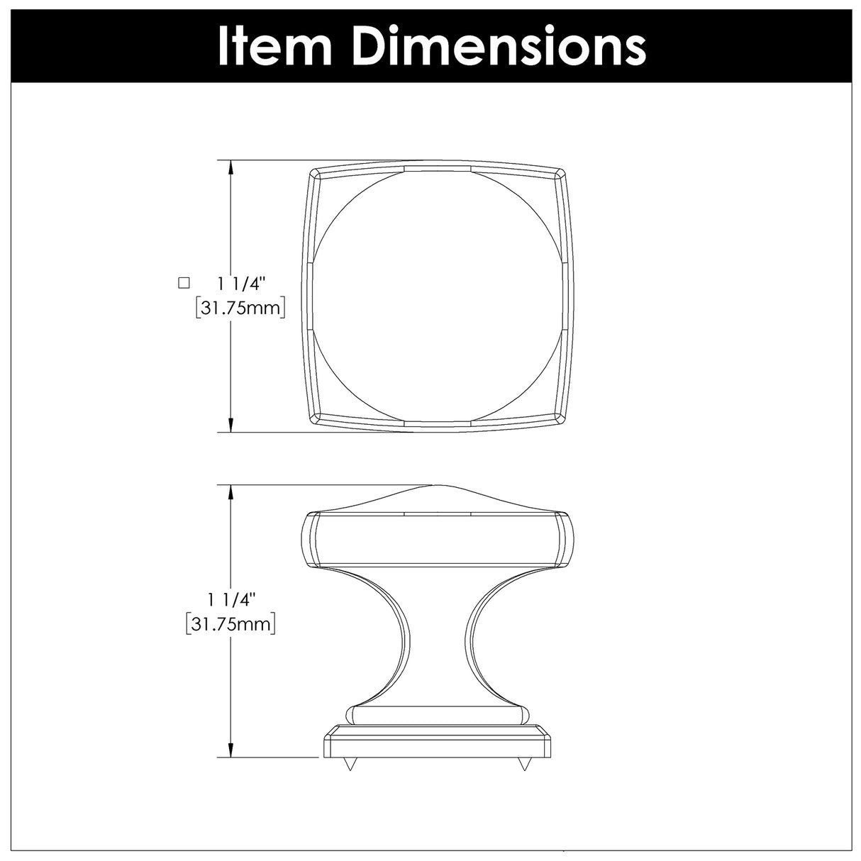 Knob 1-1/4 Inch Square - Dover Collection