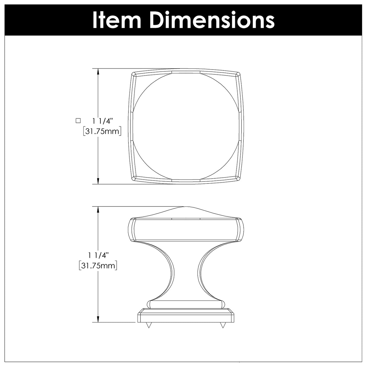 Knob 1-1/4 Inch Square - Dover Collection