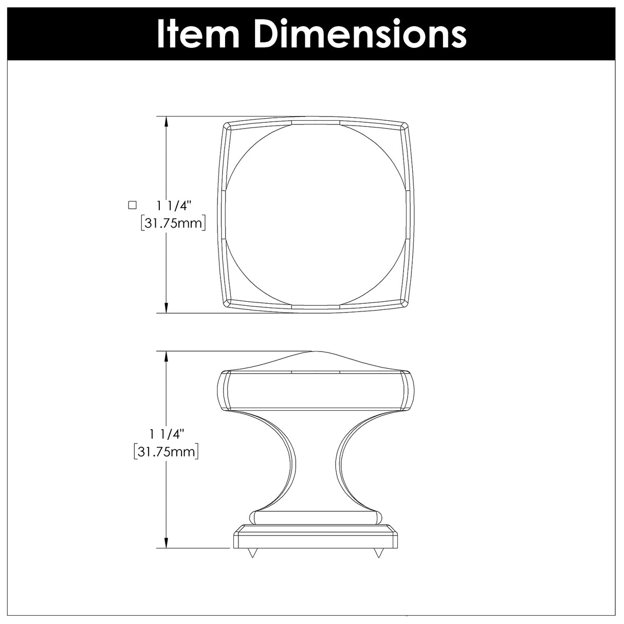 Knob 1-1/4 Inch Square - Dover Collection