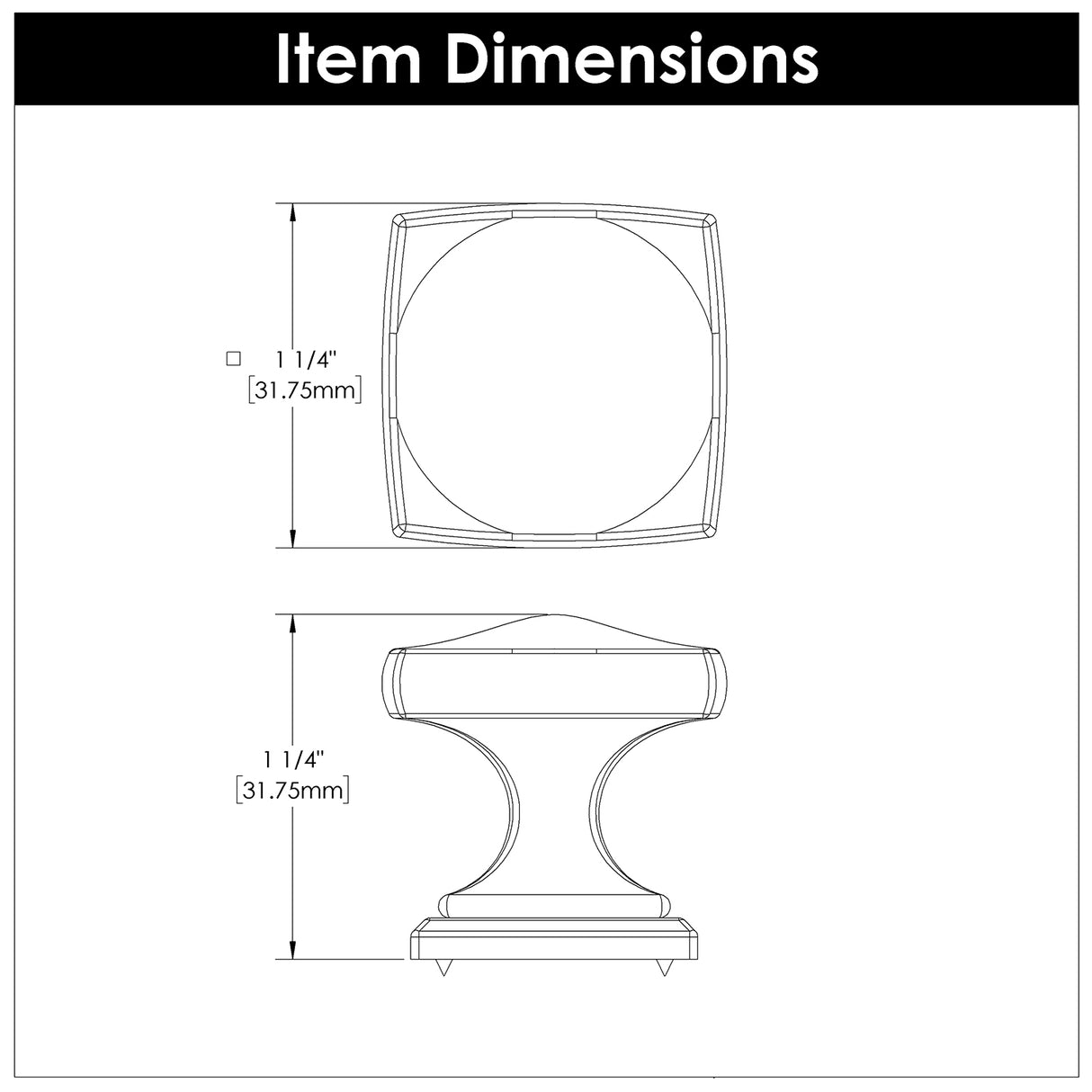 Knob 1-1/4 Inch Square - Dover Collection