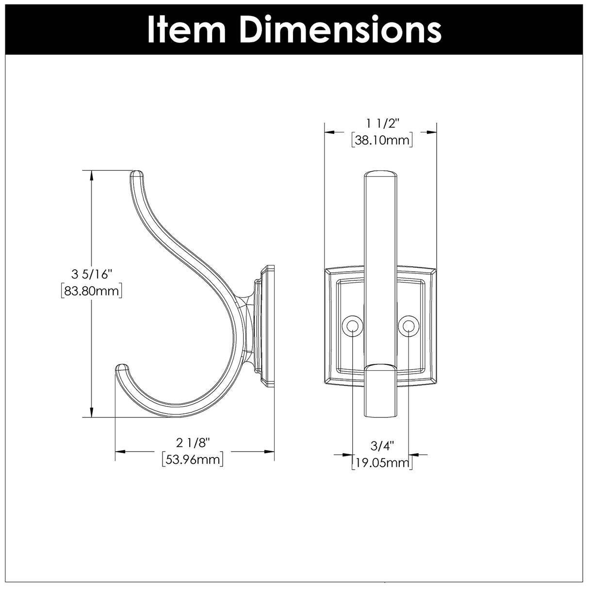 Hook 3/4 Inch Center to Center - Hickory Hardware