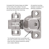 Hinge Concealed 3/4 Inch Overlay Face Frame Soft Close (2 Hinges/Per Pack) Polished Nickel - Hickory Hardware