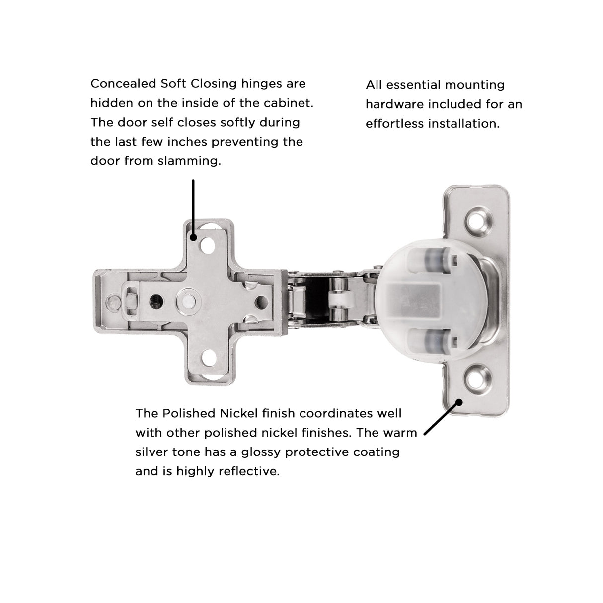 Hinge Concealed Full Inset Frameless Soft Close (2 Hinges/Per Pack) Polished Nickel - Hickory Hardware