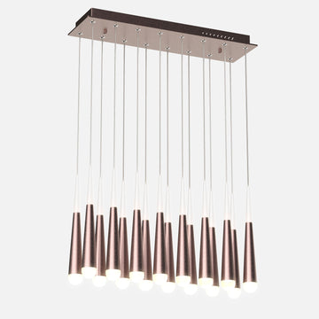 16-Lights LED Linear Pendant Light Fixture, Dimmable, 3000K (Warm White), Brushed Brown