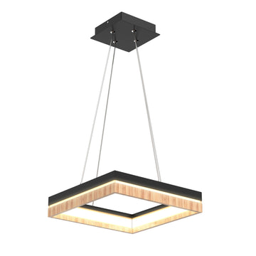 LED Pendant Light Fixture, Square, Dimmable, 3000K (Warm White), Wood and Matte Black (P1221-D4)