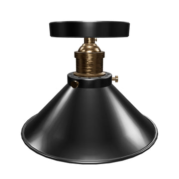 Industrial Style Semi-Flush Mount Light, E26 Base, Matte Black with Antique Brass Finish, UL Listed, 3 Years Warranty