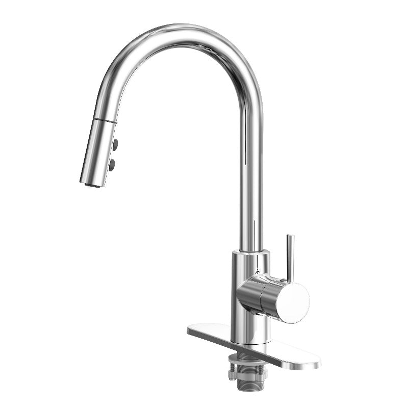 Pull Down Kitchen Faucet with Single Lever Handle and Plastic Deckplate in Chrome Polished