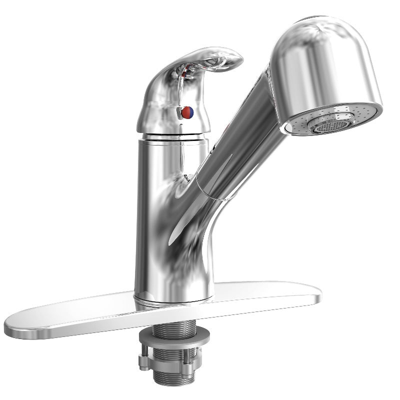 Single Handle Pull-Out Kitchen Faucet with SS deckplate in Polished Chrome