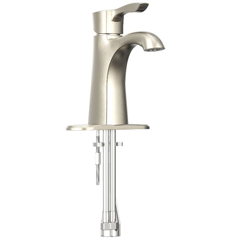 Single-Handle Single Hole Deck Mount Bathroom Sink Faucet with Pop-up Drain in Brushed Nickel