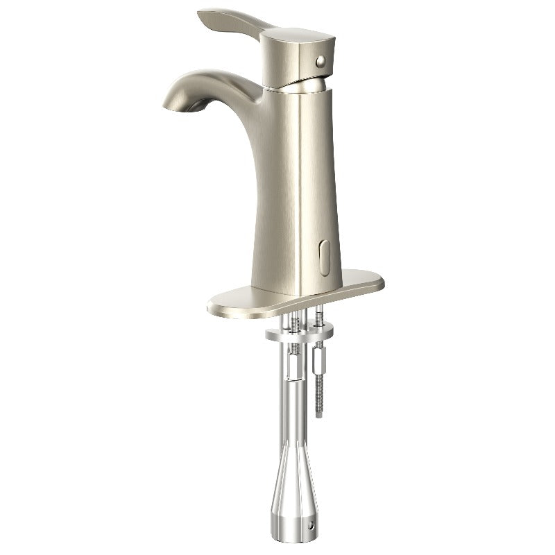 Single-Handle Single Hole Deck Mount Bathroom Sink Faucet with Pop-up Drain in Brushed Nickel