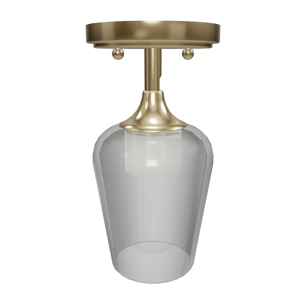 Brass Gold Semi-Flush Mount Light with Bell Shape Clear Glass Shade, E26 Base, Damp Location, Ceiling Mounting, UL Listed