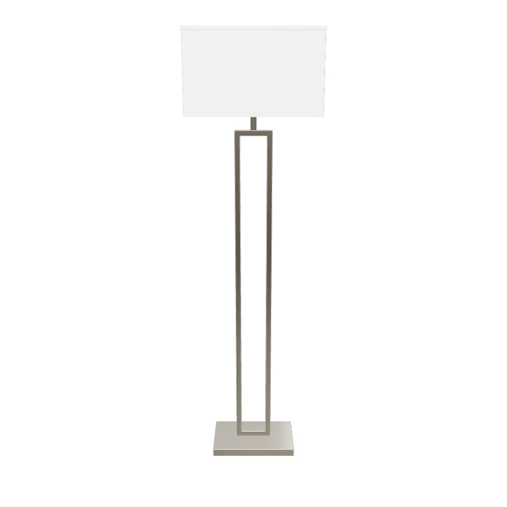 61" Decorative Floor Lamp W/ 1 Pc ON-OFF Switch - Brushed Nickel & Straight Rectangular Pure White Linen Shade