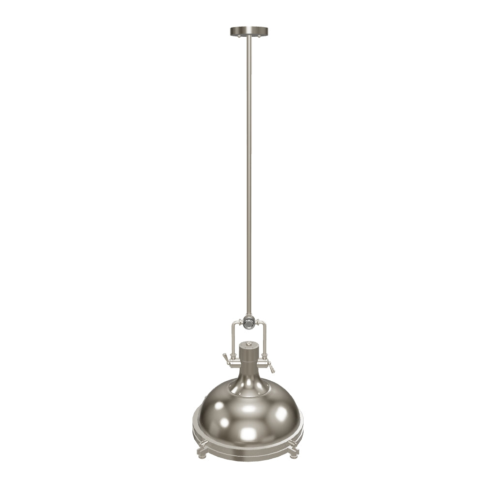 Industrial Pendant Light Fixture, Satin Nickel Finish, Dome Shape, Includes Extension Rods 1x6"+3x12", E26 Base