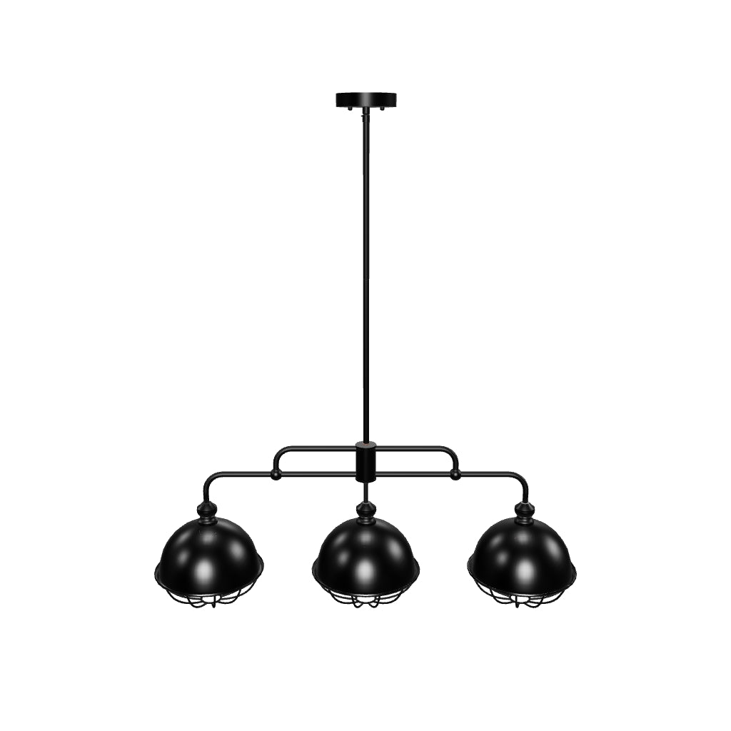 3-Light Island Pendant Light Fixture, Black Finish, E26 Base