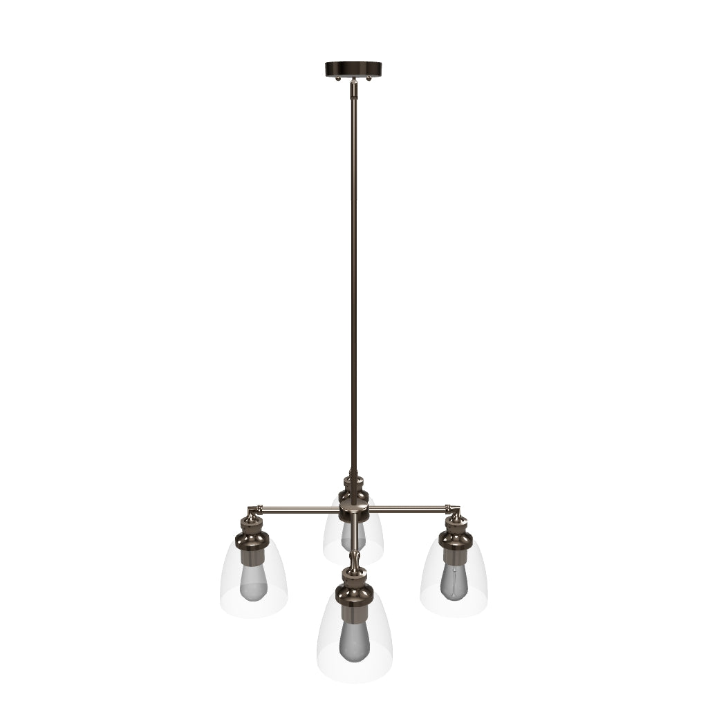 4-Lights Chandelier Lighting Fixture, Clear Glass Chandelier for Kitchen, Coffee Bar, E26 Base