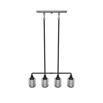 4-Lights Linear Pendant Light with Clear Glass Shades, Matte Black Finish, UL Listed for Damp Location, E26 Base