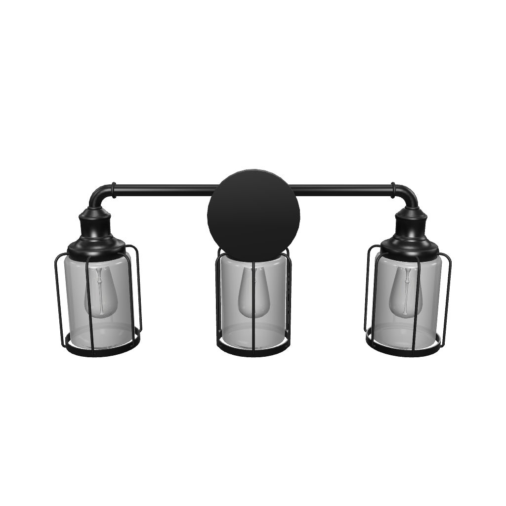 Birdcage Shape Bathroom Light Fixtures, Wall Mount, Matte Black with Clear Glass Shade, 1-Light/2-Light/3-Light, E26 Base, For Damp Locations, Vanity Lighting