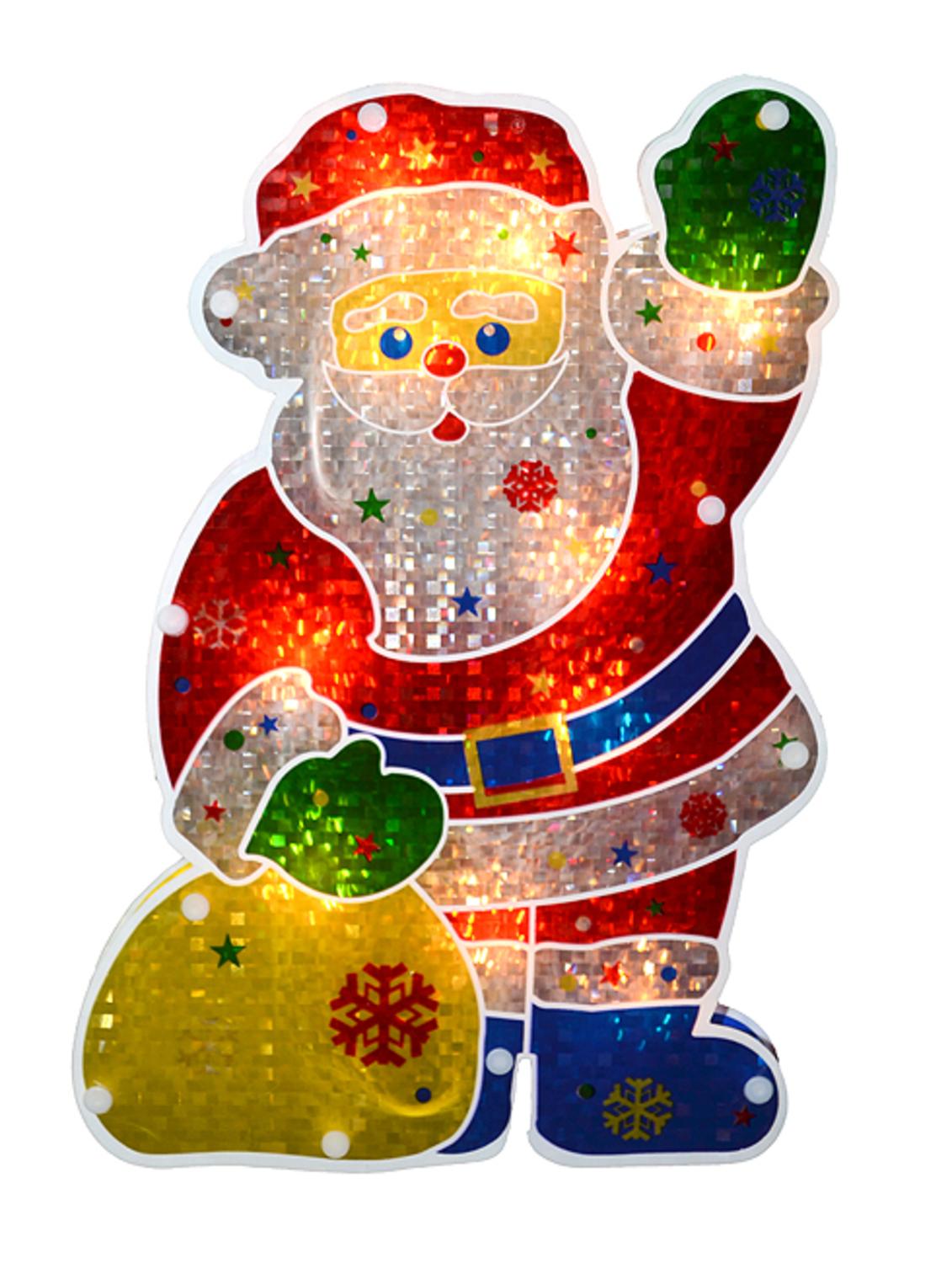 13" Lighted Holographic Santa Claus Christmas Window Silhouette